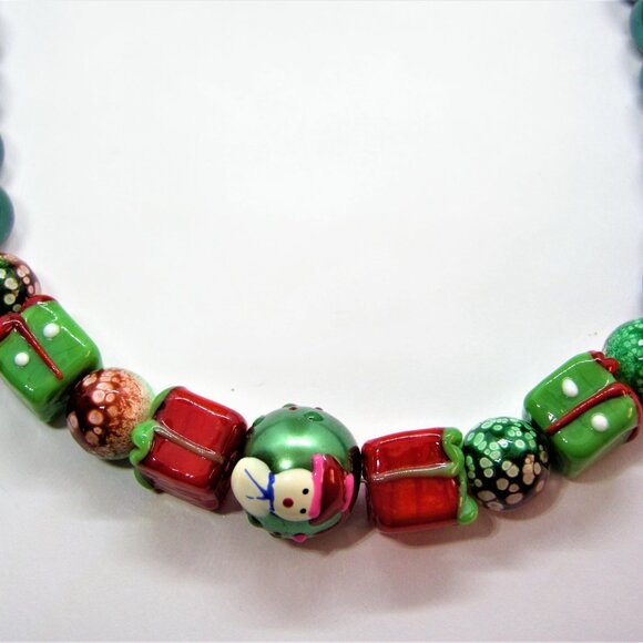 Handcrafted Glass Bead Christmas Necklace with Reindeer Earrings Set - Picture 10 of 12